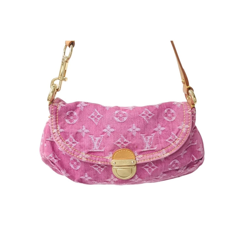 LOUIS VUITTON Pleaty One Shoulder Hobo Bag Monogram Denim Pink - Picture 2 of 9